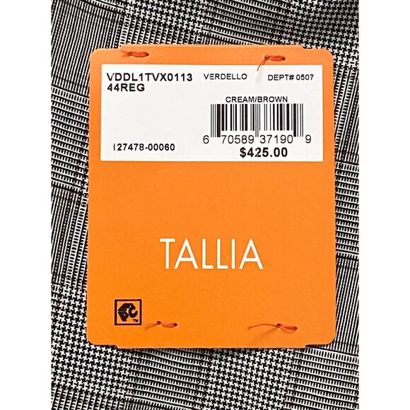 Tallia Men's 44 Regular Suit Jacket Stretch Wool Blend Cream/Brown Plaid NEW - Picture 9 of 10